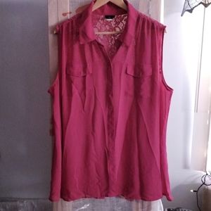 Torrid Sleeveless Raspberry color Sheer and Lace Back, Button Front Blouse